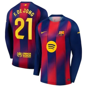 Fotbalové Dresy FC Barcelona Frenkie de Jong #21 Domácí 2025/26 Dlouhý Rukáv