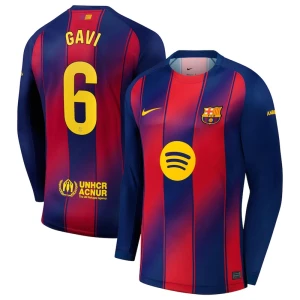 Fotbalové Dresy FC Barcelona Gavi #6 Domácí 2025/26 Dlouhý Rukáv