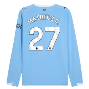 Fotbalové Dresy Manchester City Matheus N. #27 Domácí 2025/26 Dlouhý Rukáv